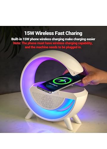 deevudi G-Shape Multifunctional Speaker LED Wireless Charging Speaker with 15W Fast Charging, Bluetooth, FM Radio, RGB Music Sync, Atmosphere Lamp, All-in-One Wireless Charger Speaker